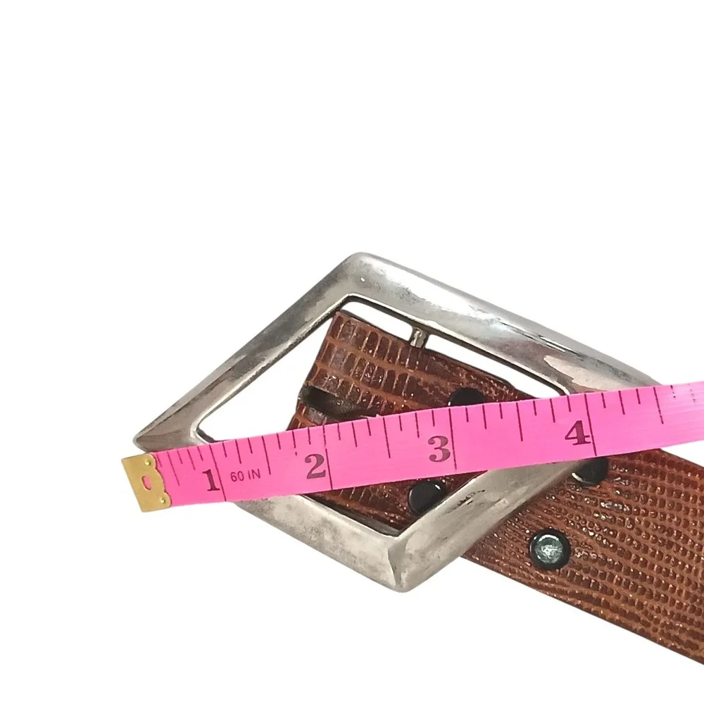Catherine Delaunay Leather Belt Brown Lizard Embossed USA Medium‎ Vintage 90s